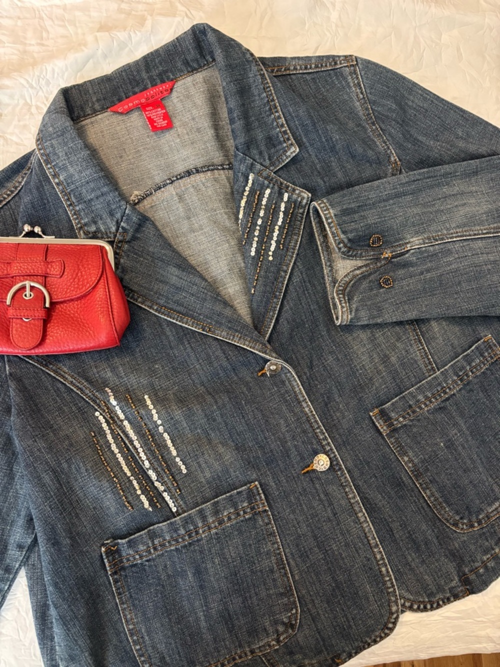 Cosmopolitan Dark Blue Denim Jacket with Sequin Detailing Size 3X